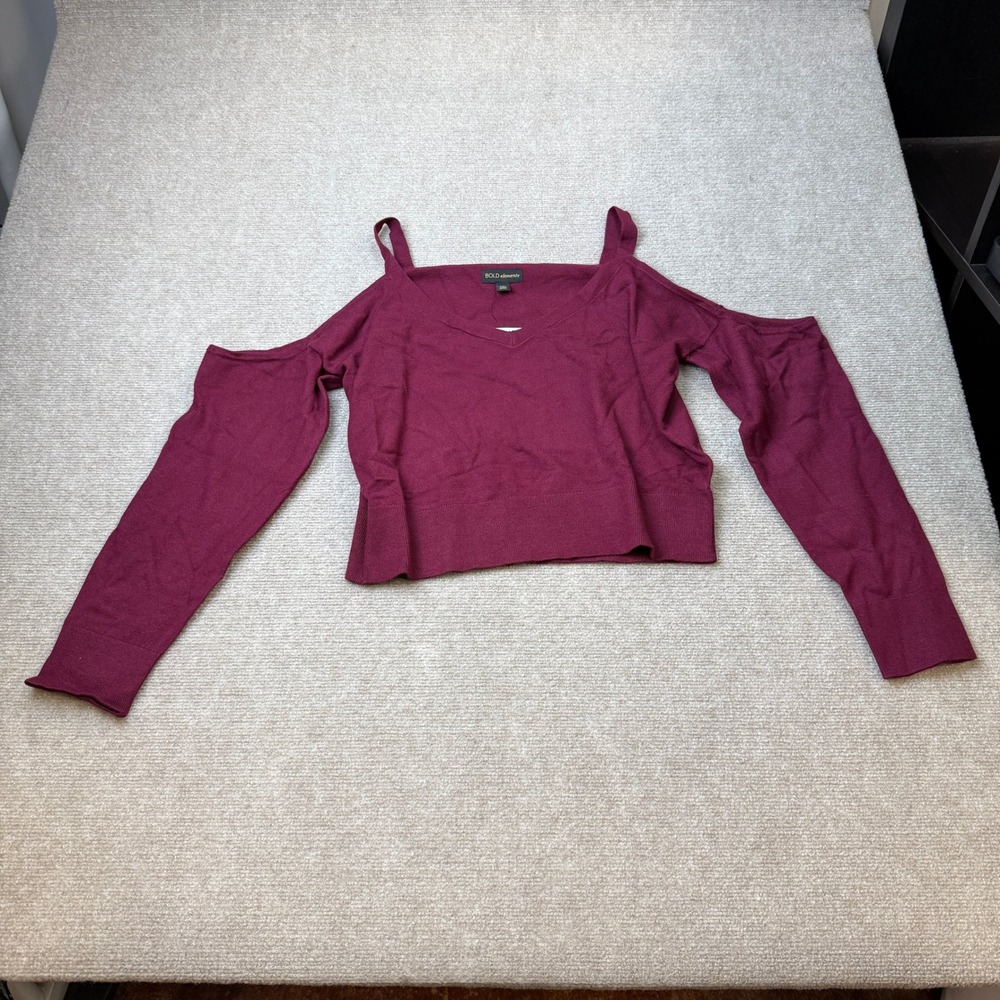 MSRP $44 Bold Elements Womens XL Petite Burgundy Cold Shoulder Sweater